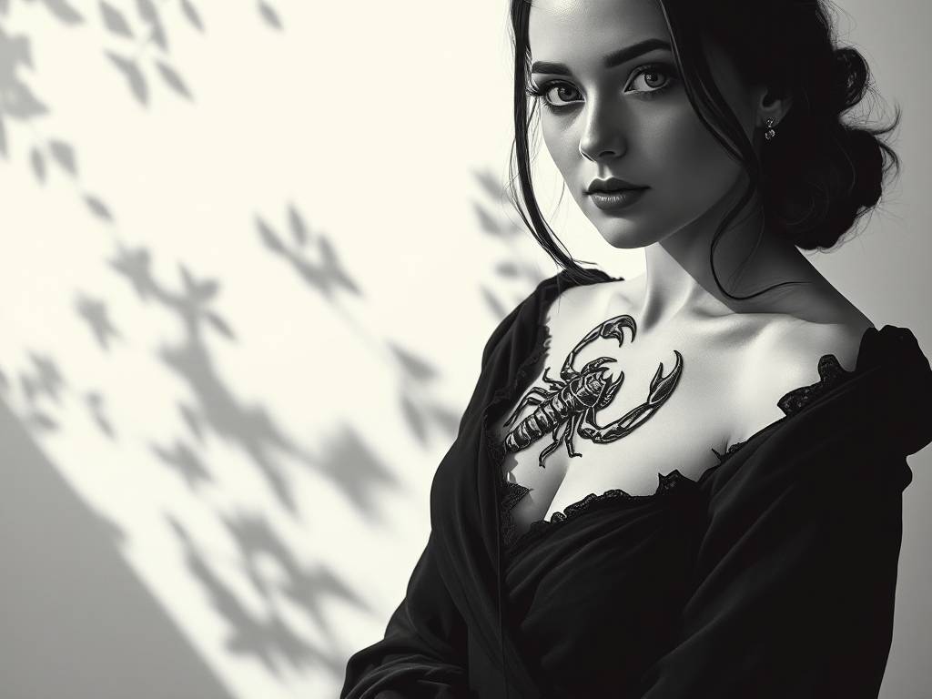天蝎座纹身图案女锁骨