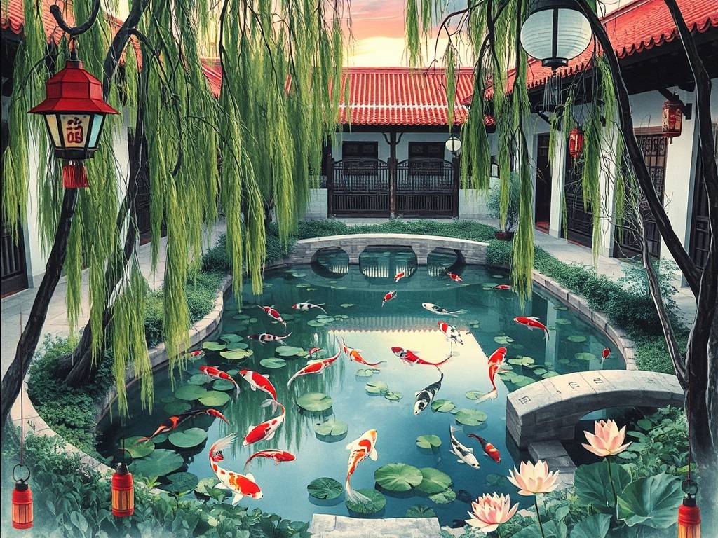 庭院鱼池的风水形象图片欣赏