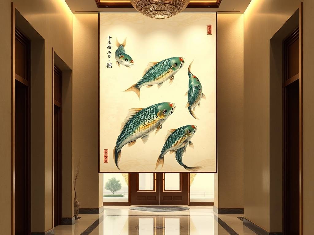 入户玄关挂九鱼图,鱼应该往哪边游