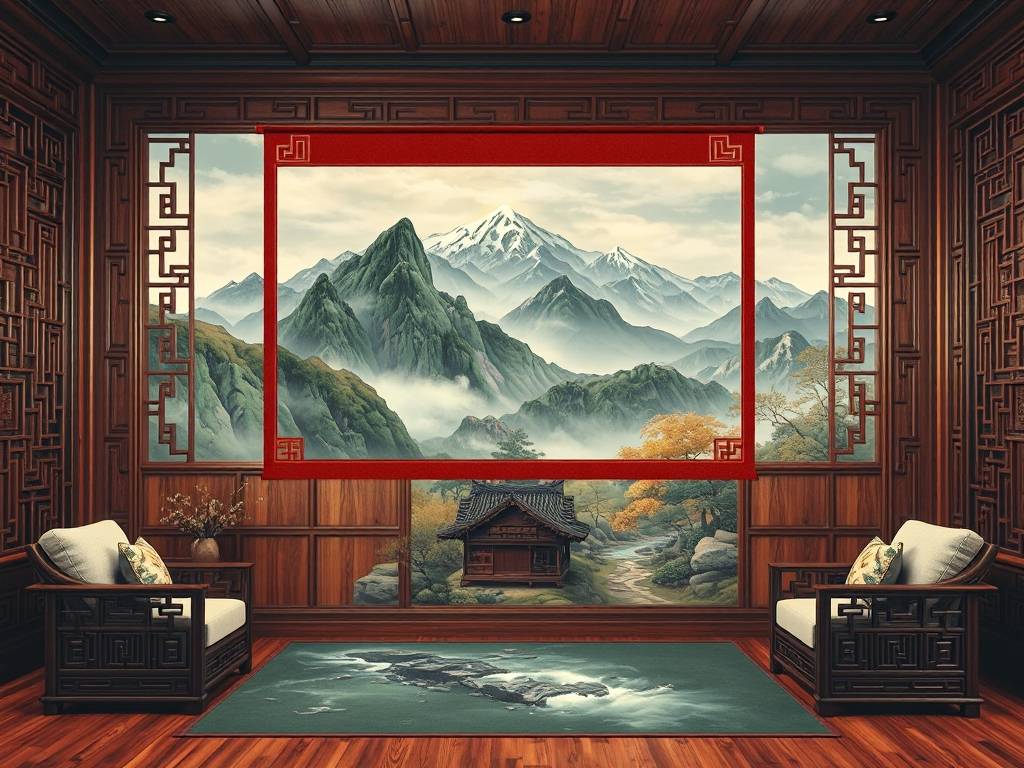 客厅背景风水靠山画图片
