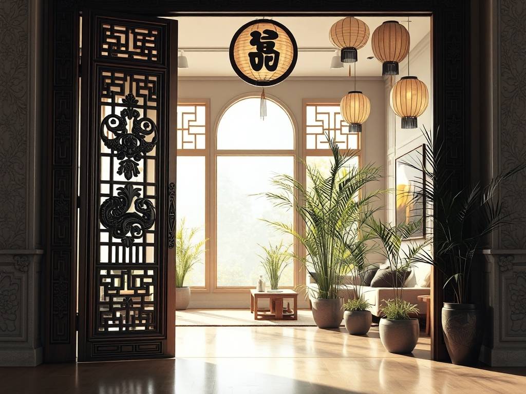 入户门对客厅阳台风水化解效果图