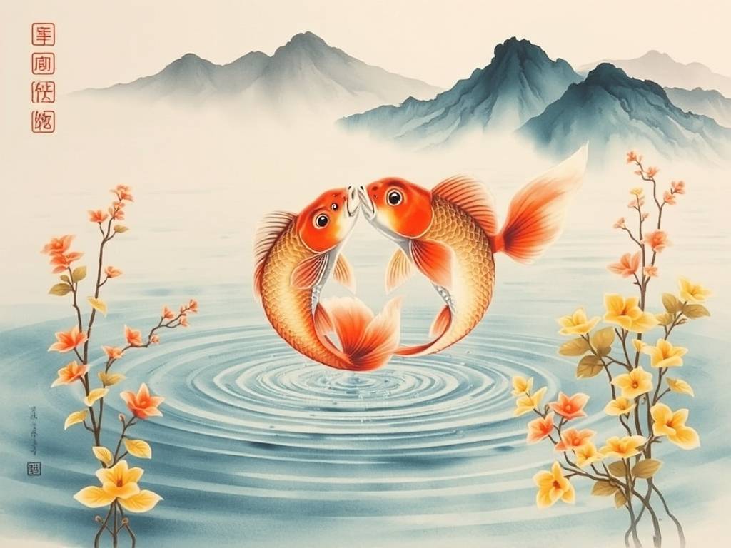 床头背景墙挂什么画风水好 双鱼嬉水财运滚滚