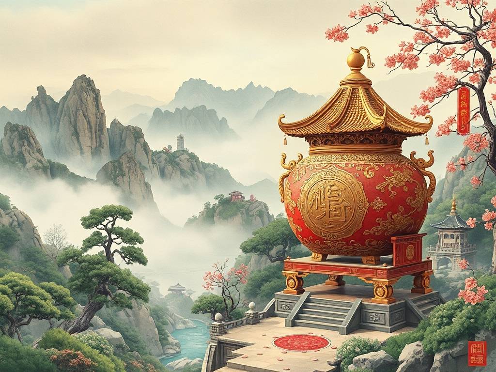 聚财好运的山水画 客厅挂聚宝盆山水画可聚财