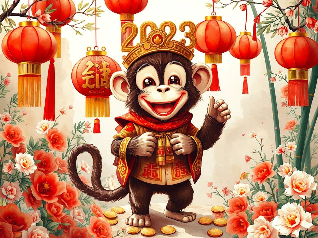 生肖猴2023年春节喜讯满家门，黄金满口袋，开启新征程