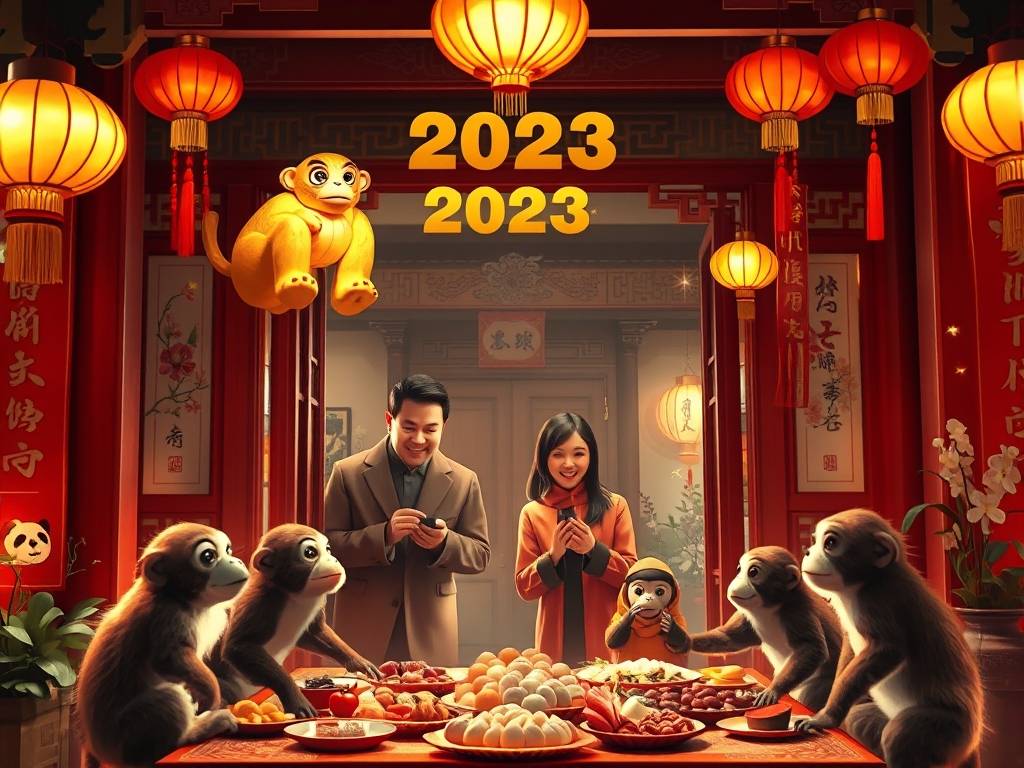 生肖猴2023年春节喜讯满家门，黄金满口袋，开启新征程